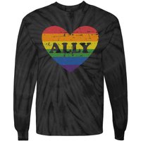 Ally rainbow flag heart for LGBT gay and lesbian support Tie-Dye Long Sleeve Shirt