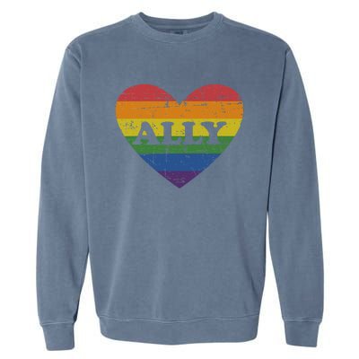 Ally rainbow flag heart for LGBT gay and lesbian support Garment-Dyed Sweatshirt