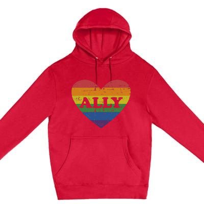 Ally rainbow flag heart for LGBT gay and lesbian support Premium Pullover Hoodie