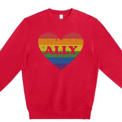 Ally rainbow flag heart for LGBT gay and lesbian support Premium Crewneck Sweatshirt