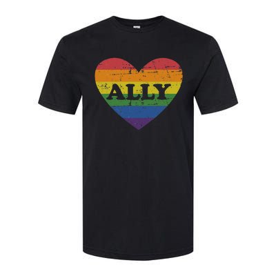 Ally rainbow flag heart for LGBT gay and lesbian support Softstyle CVC T-Shirt