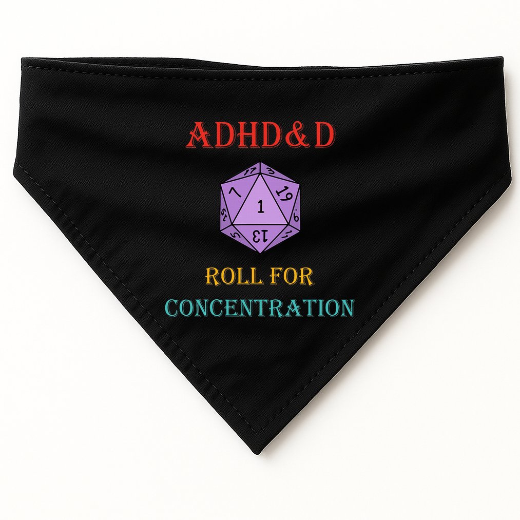 Adhd&D Roll For Concentration Vintage Quote USA-Made Doggie Bandana