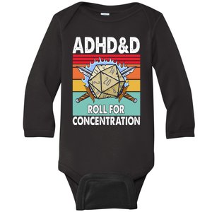 Adhd Roll For Concentration Funny Gamer Baby Long Sleeve Bodysuit