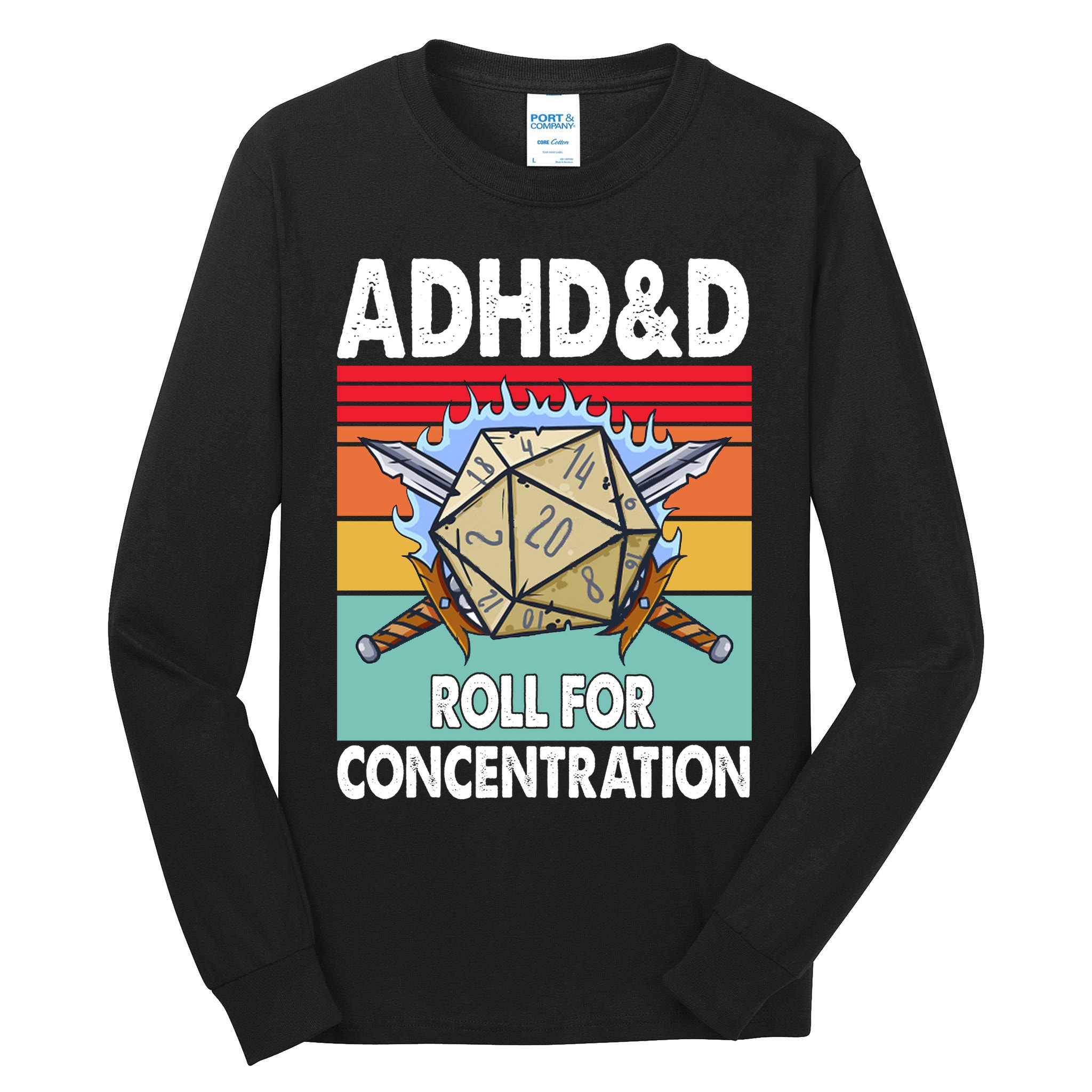 Adhd Roll For Concentration Funny Gamer Tall Long Sleeve T-Shirt