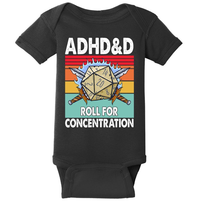 Adhd Roll For Concentration Funny Gamer Baby Bodysuit