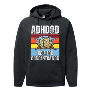 Adhd&D Roll For Concentration Funny Gamer Performance Fleece Hoodie