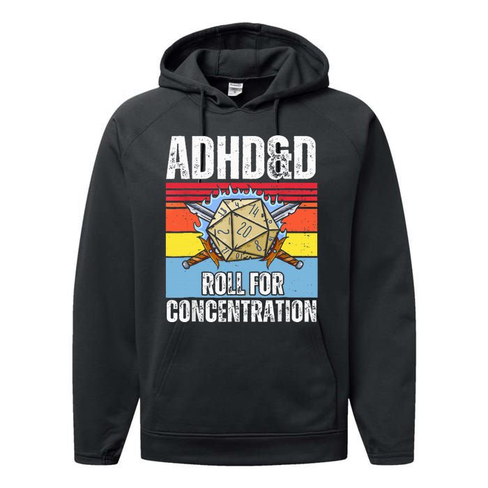 Adhd&D Roll For Concentration Funny Gamer Performance Fleece Hoodie