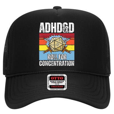 Adhd&D Roll For Concentration Funny Gamer High Crown Mesh Back Trucker Hat