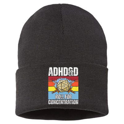 Adhd&D Roll For Concentration Funny Gamer Sustainable Knit Beanie