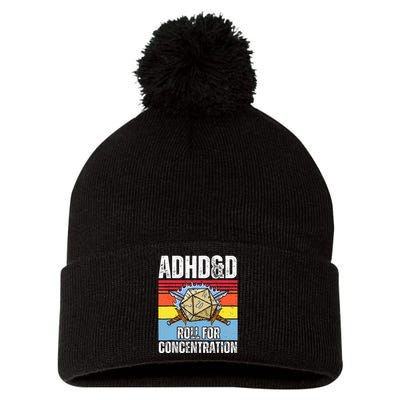 Adhd&D Roll For Concentration Funny Gamer Pom Pom 12in Knit Beanie