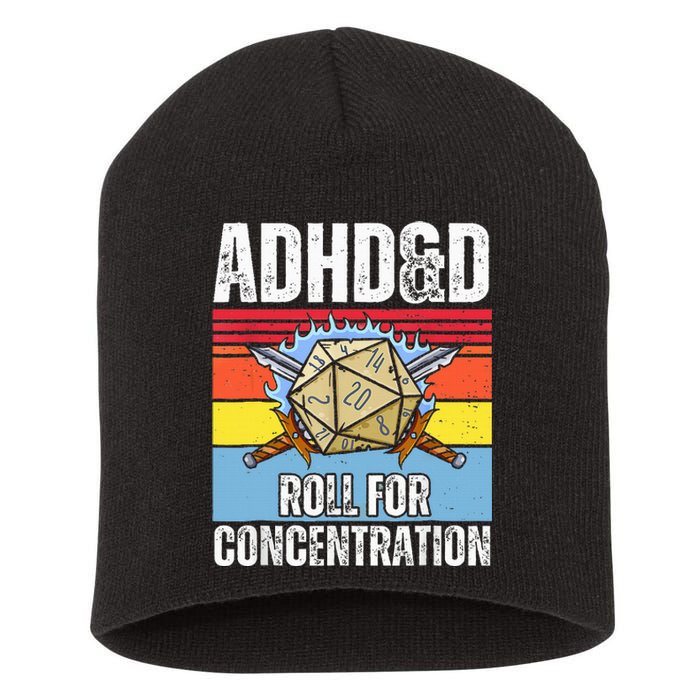 Adhd&D Roll For Concentration Funny Gamer Short Acrylic Beanie