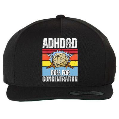 Adhd&D Roll For Concentration Funny Gamer Wool Snapback Cap