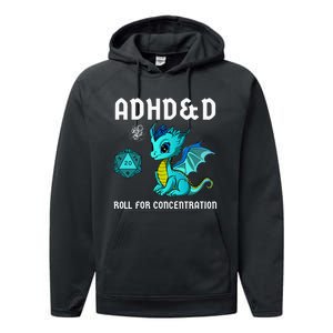 ADHD&D Roll For Concentration Cute Dragon  Performance Fleece Hoodie