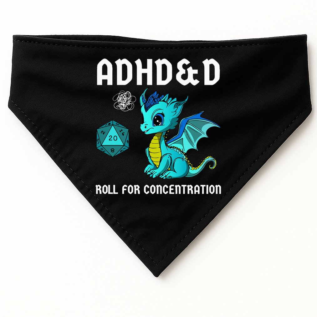 ADHD&D Roll For Concentration Cute Dragon  USA-Made Doggie Bandana