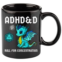 ADHD&D Roll For Concentration Cute Dragon  11oz C Handle Ceramic Mug