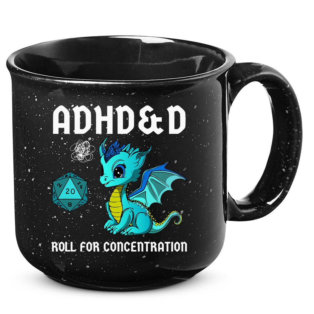 ADHD&D Roll For Concentration Cute Dragon  15oz Campfire Ceramic Mug