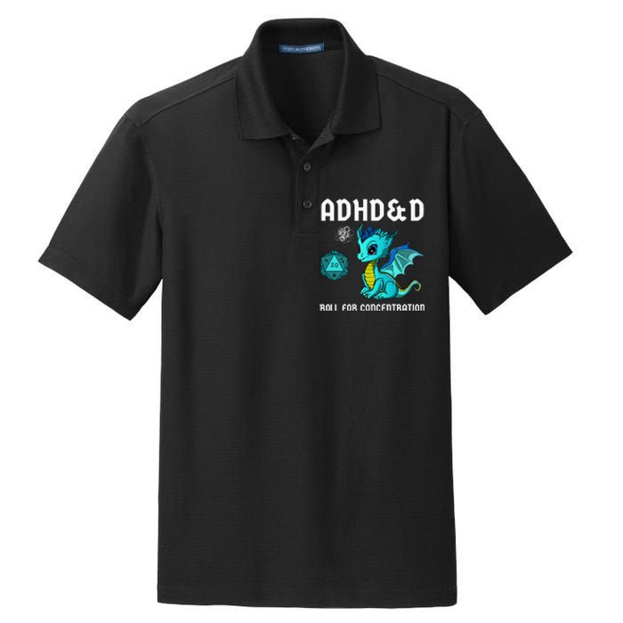 ADHD&D Roll For Concentration Cute Dragon  Dry Zone Grid Polo