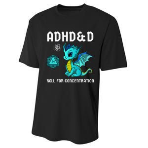 ADHD&D Roll For Concentration Cute Dragon  Performance Sprint T-Shirt