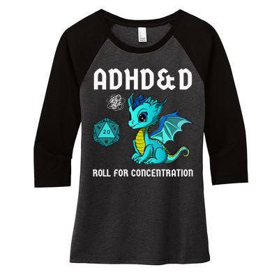 ADHD&D Roll For Concentration Cute Dragon  Women's Tri-Blend 3/4-Sleeve Raglan Shirt