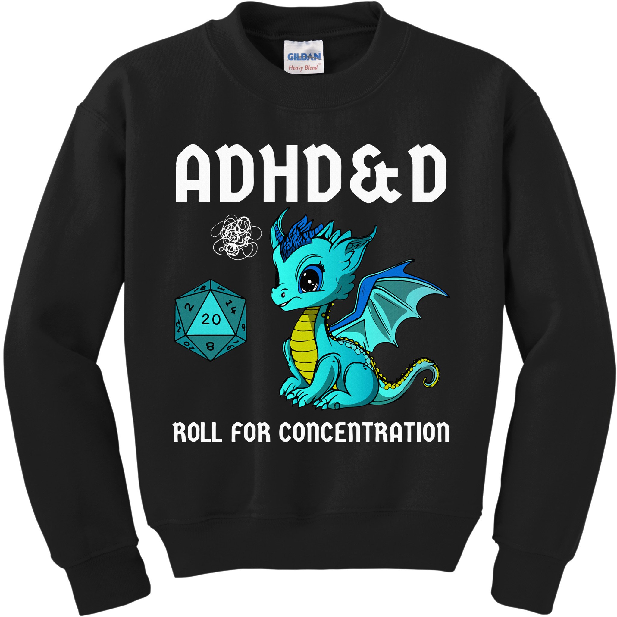 ADHD&D Roll For Concentration Cute Dragon  Kids Sweatshirt