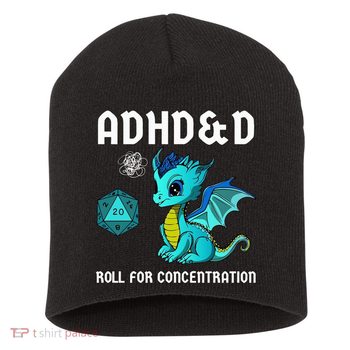 ADHD&D Roll For Concentration Cute Dragon  Short Acrylic Beanie