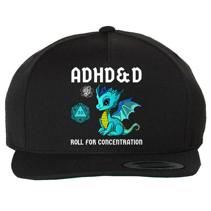 ADHD&D Roll For Concentration Cute Dragon  Wool Snapback Cap