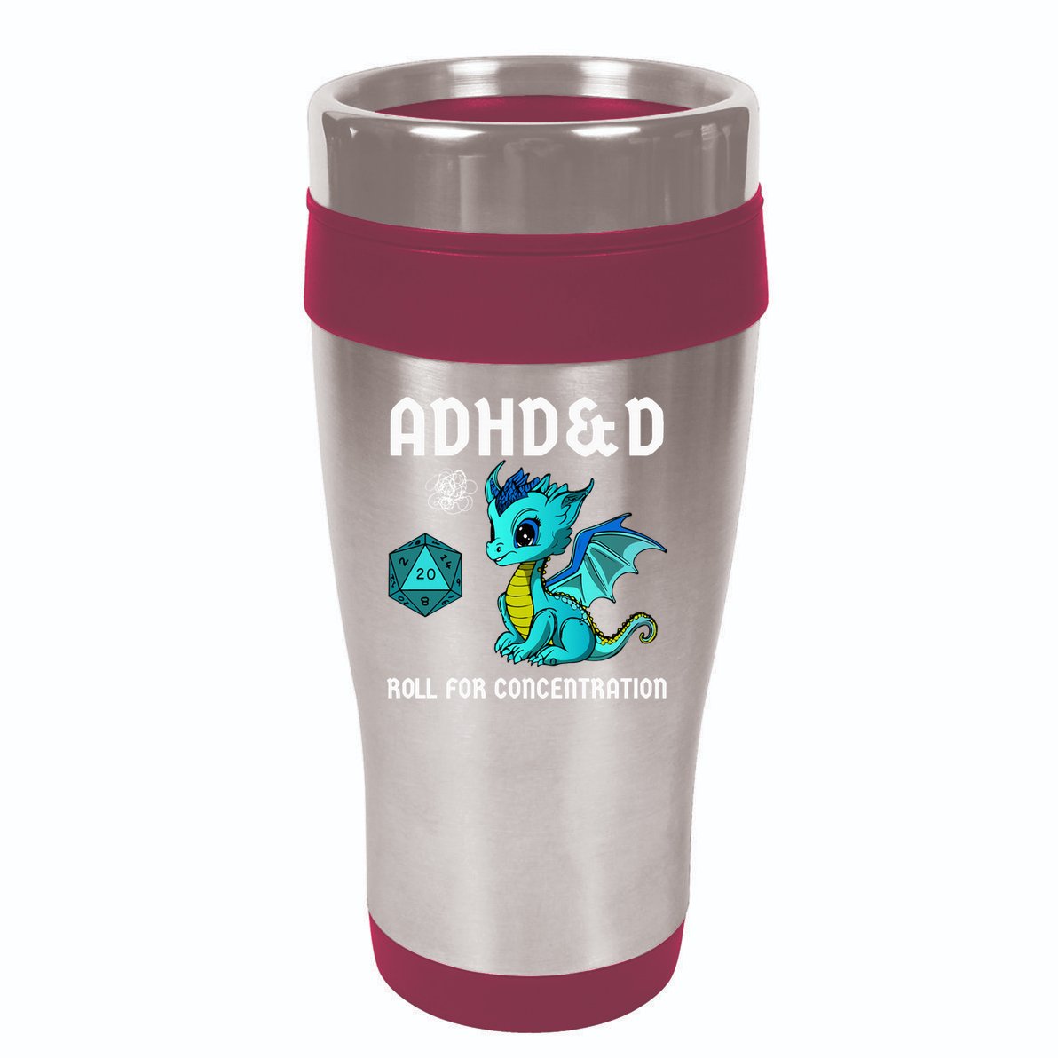 ADHD&D Roll For Concentration Cute Dragon  16oz Travel Tumbler