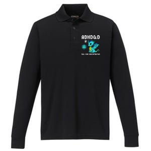 Adhd&D Roll For Concentration Cute Dragon Performance Long Sleeve Polo