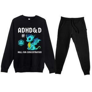 Adhd&D Roll For Concentration Cute Dragon Premium Crewneck Sweatsuit Set