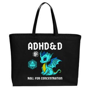 Adhd&D Roll For Concentration Cute Dragon Cotton Canvas Jumbo Tote