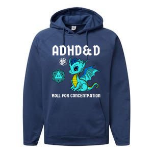 Adhd&D Roll For Concentration Cute Dragon Performance Fleece Hoodie