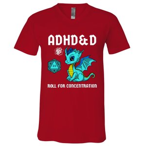 Adhd&D Roll For Concentration Cute Dragon V-Neck T-Shirt