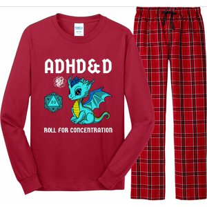 Adhd&D Roll For Concentration Cute Dragon Long Sleeve Pajama Set