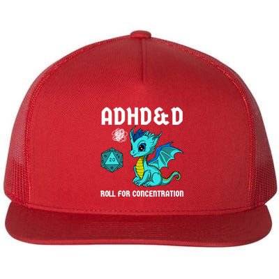 Adhd&D Roll For Concentration Cute Dragon Flat Bill Trucker Hat