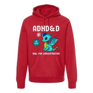 Adhd&D Roll For Concentration Cute Dragon Premium Hoodie