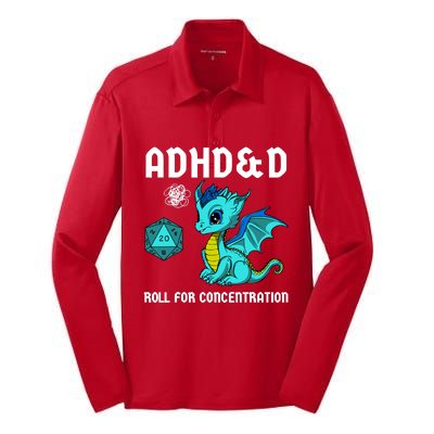 Adhd&D Roll For Concentration Cute Dragon Silk Touch Performance Long Sleeve Polo