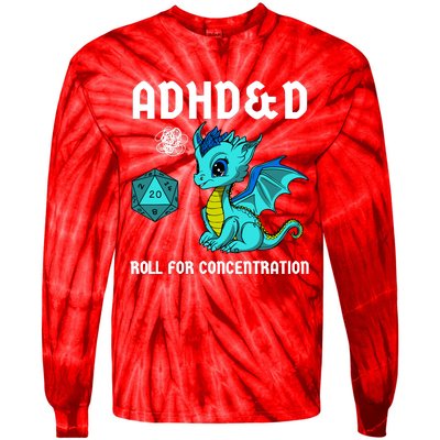 Adhd&D Roll For Concentration Cute Dragon Tie-Dye Long Sleeve Shirt