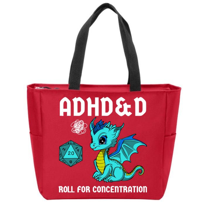 Adhd&D Roll For Concentration Cute Dragon Zip Tote Bag