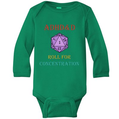 Adhd&D Roll For Concentration Vintage Quote Baby Long Sleeve Bodysuit