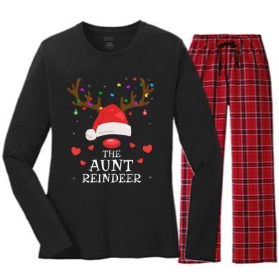 Aunt Reindeer Family Matching Christmas Auntie Aunt Funny Women's Long Sleeve Flannel Pajama Set 