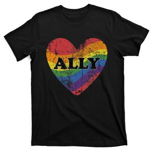 Ally rainbow flag heart for LGBT gay and lesbian support T-Shirt