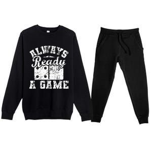 Always Ready For A Game Dominoes Lover Domino Player Premium Crewneck Sweatsuit Set