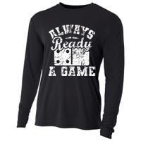 Always Ready For A Game Dominoes Lover Domino Player Cooling Performance Long Sleeve Crew