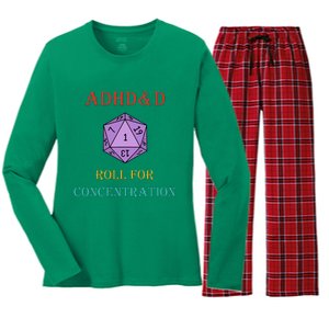 Adhd&D Roll For Concentration Women's Long Sleeve Flannel Pajama Set 