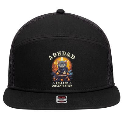 Adhd&D Roll For Concentration Cat Role Playing Game 7 Panel Mesh Trucker Snapback Hat