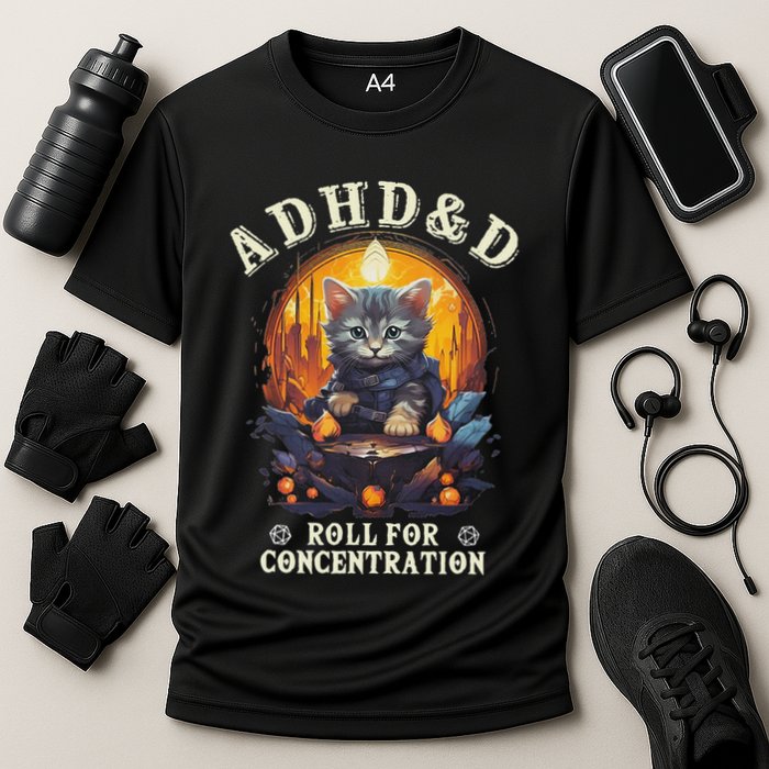 Adhd&D Roll For Concentration Cat Role Playing Game Performance Shirt