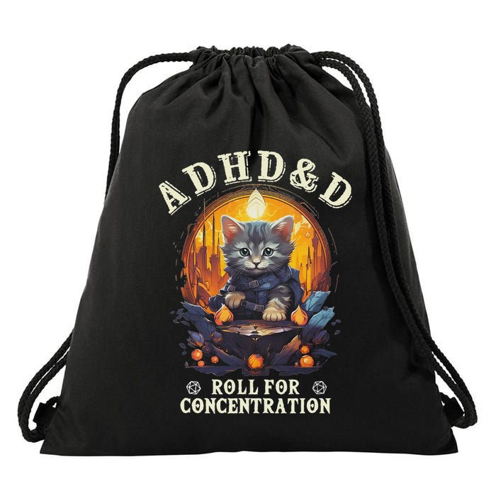 Adhd&D Roll For Concentration Cat Role Playing Game Drawstring Bag
