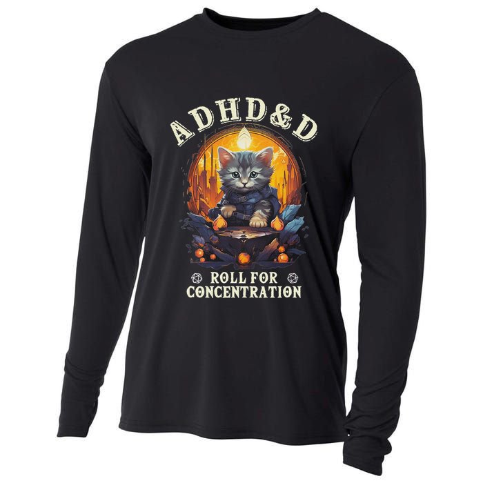 Adhd&D Roll For Concentration Cat Role Playing Game Cooling Performance Long Sleeve Crew
