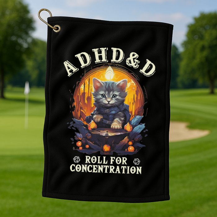 Adhd&D Roll For Concentration Cat Role Playing Game Golf Towel