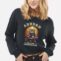 Adhd&D Roll For Concentration Cat Role Playing Game Cropped Pullover Crew
